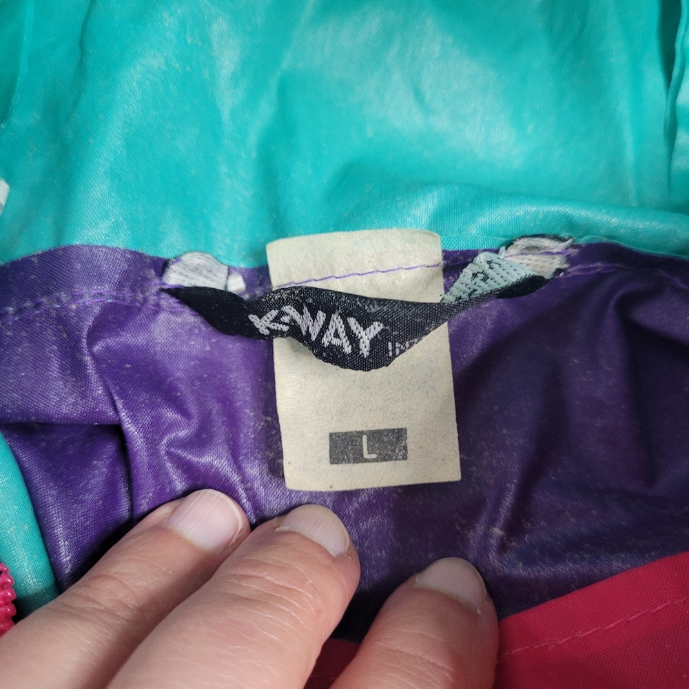 Vintage K-way packable pink green and purple color block windbreaker size Large - Picture 12 of 16